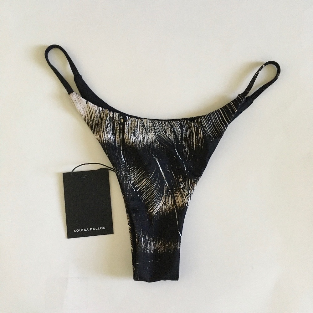 Louisa Ballou Mini Ring Bikini Bottom In Painted Black Sz M NWT Boho Festival